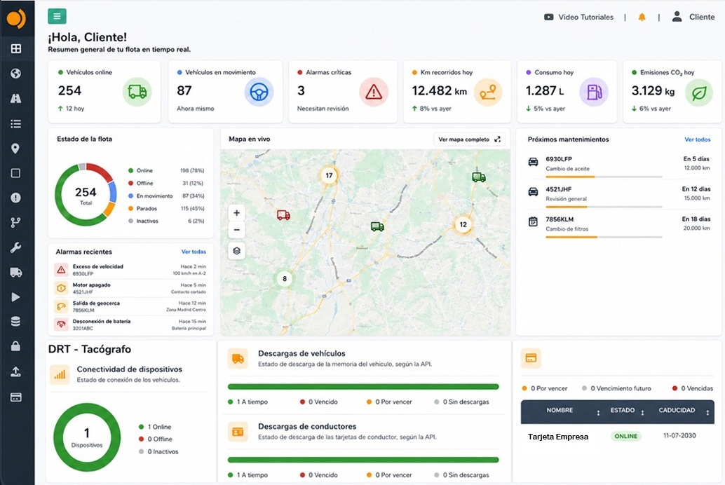 Plataforma Vigilo: vehículos de la flota sobre el mapa